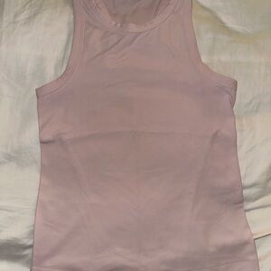 Lululemon Athletica Pink and White Fitted Sleeveless Tank Top